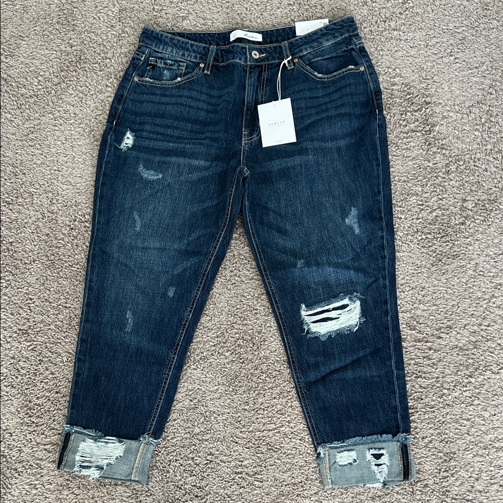 Kancan 13/30 Cropped Cutoff Distressed Dark Wash Jeans